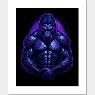 Gorilla Warrior - Night Electric Colors - Gorilla Strong Posters and Art